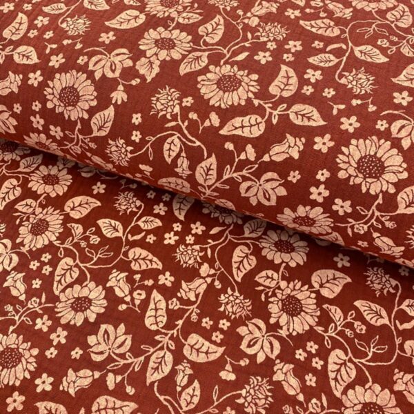 Dvojitá gázovina/mušelín Paisley flowers brique Designová dvojitá gázovina - pro šití