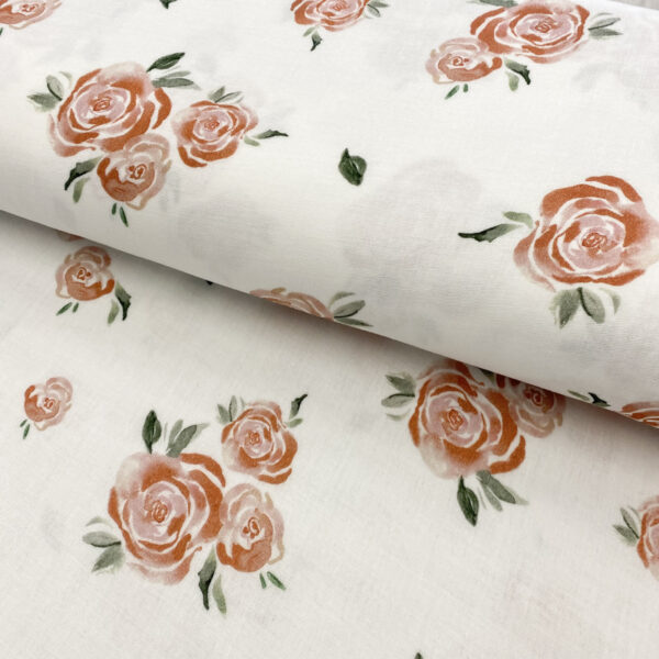 Dvojitá gázovina/mušelín Roses white digital print Designová dvojitá gázovina - pro šití