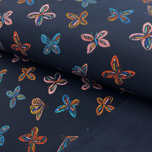 Softshell zimní Butterfly navy digital print Designový softshell - pro šití