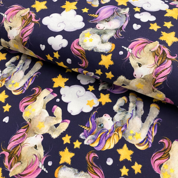 Úplet Baby unicorn marine digital print Designový úplet - pro šití