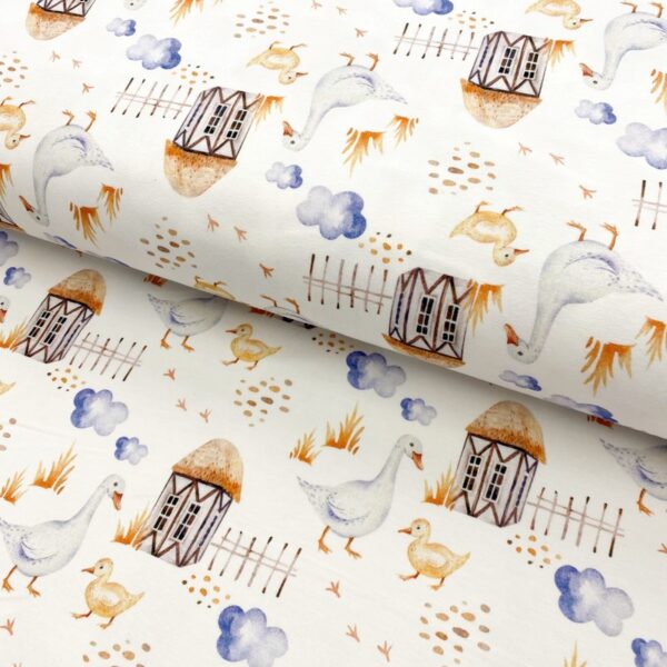 Úplet Snoozy fabrics Farm style Goose digital print Designový úplet - pro šití